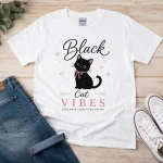 Black Cat Vibes tee styled outfit — gift idea for cat mom by PrintMyVibe