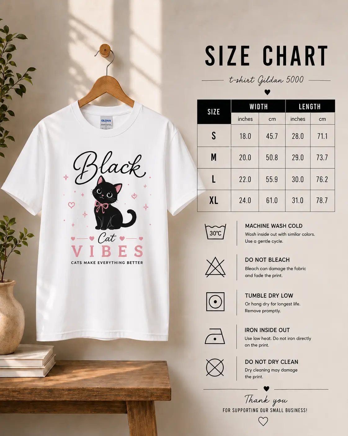 Black Cat Vibes t-shirt flat lay — cute cat tee printed in the GTA