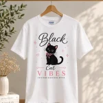 Black cat with pink bow t-shirt design - personalized cat gift Canada