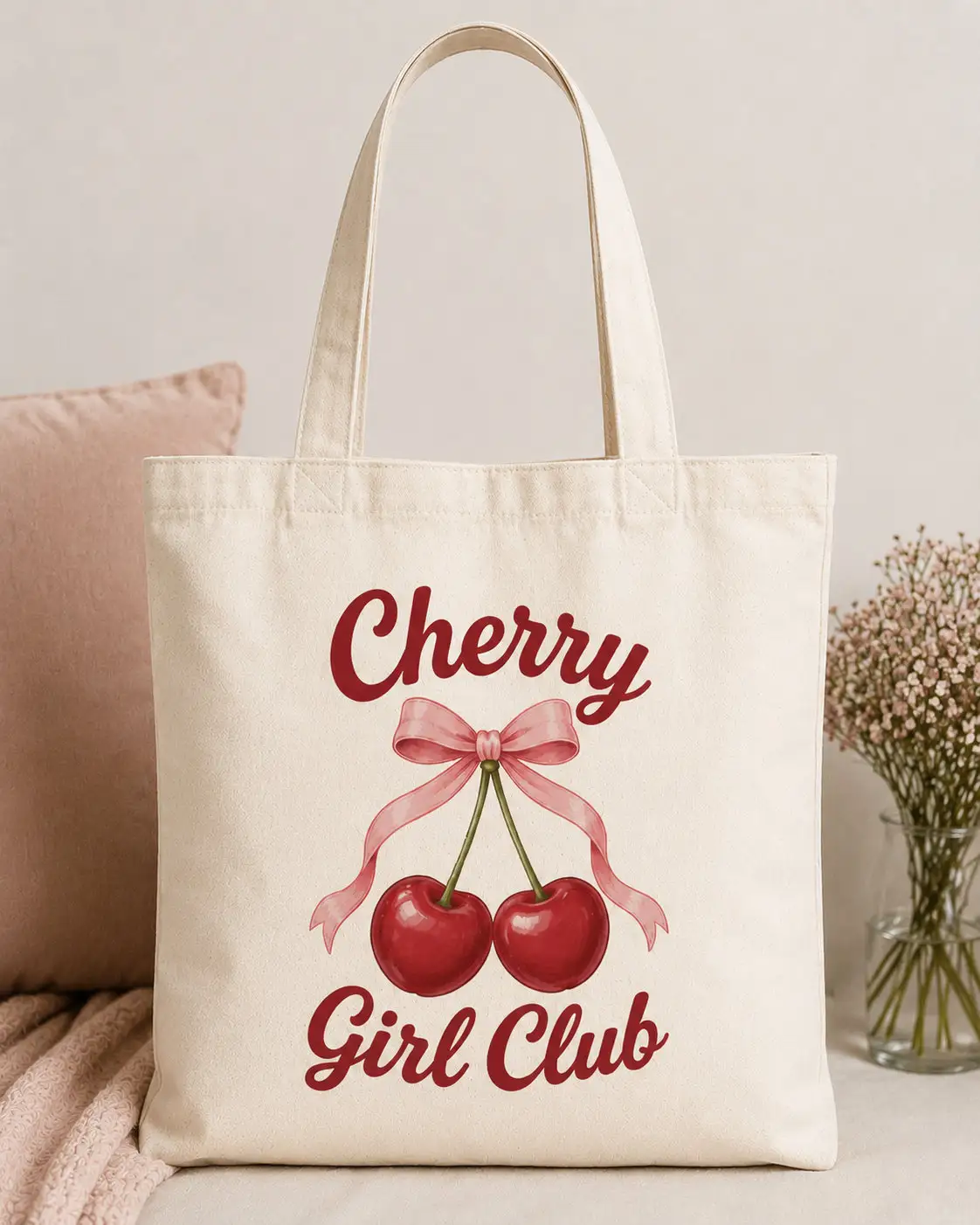 cherry-girl-club-tote-bag-mockup-05 Cherry Girl Club cotton tote - reusable bag by PrintMyVibe