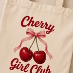 cherry-girl-club-tote-bag-mockup-06 Cherry Girl Club cotton tote flat lay - reusable bag by PrintMyVibe