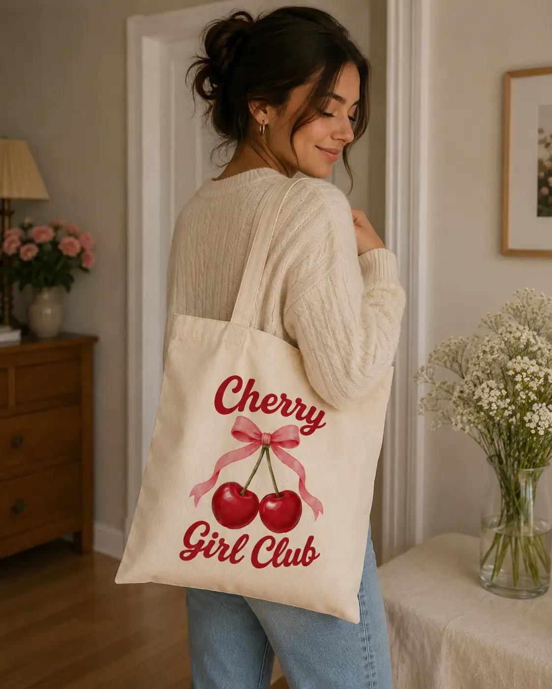 cherry-girl-club-tote-bag-mockup-08 Coquette cherry tote gift idea - PrintMyVibe Toronto