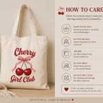 cherry-girl-club-tote-bag-mockup-10-care Cherry Girl Club tote with bow detail - heat-pressed print on cotton canvas - care instructions