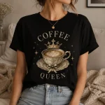Black coffee lover t-shirt with royal teacup - custom printed in the GTA