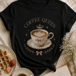 Cute coquette coffee t-shirt with pink ribbon details - printed in Toronto
