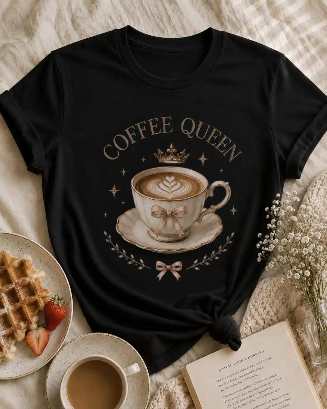 Cute coquette coffee t-shirt with pink ribbon details - printed in Toronto