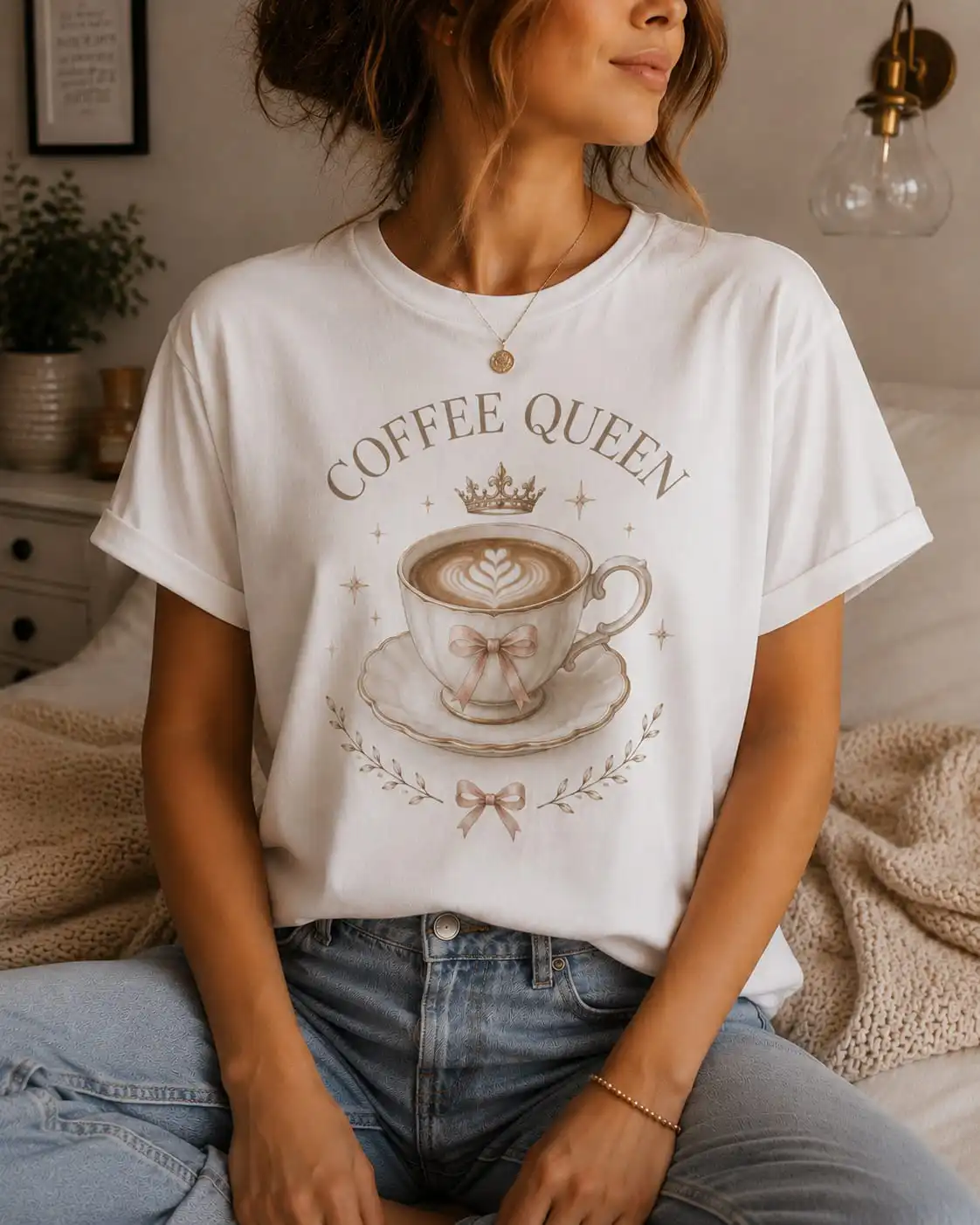 Coffee Queen white t-shirt real photo - heat-pressed quality by PrintMyVibe GTA
