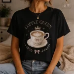 Coffee Queen black t-shirt real photo - heat-pressed quality by PrintMyVibe GTA
