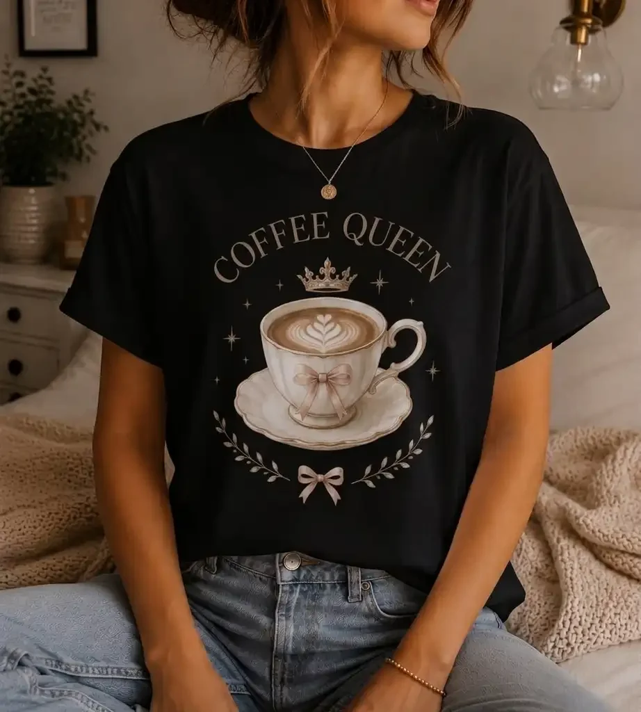 Coffee Queen black t-shirt real photo - heat-pressed quality by PrintMyVibe GTA