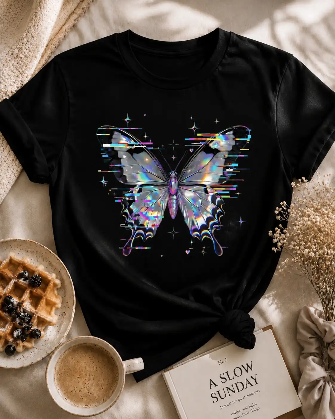 Y2K iridescent butterfly graphic tee - statement t-shirt printed in Toronto