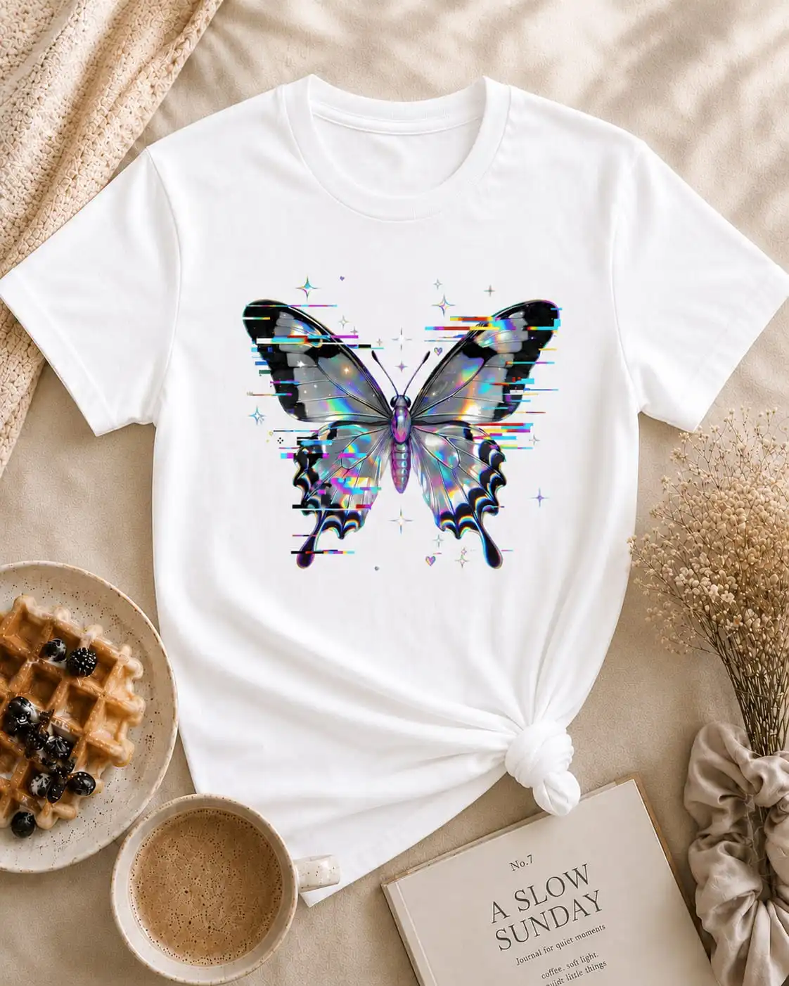 Iridescent butterfly statement tee - gift idea by PrintMyVibe Toronto