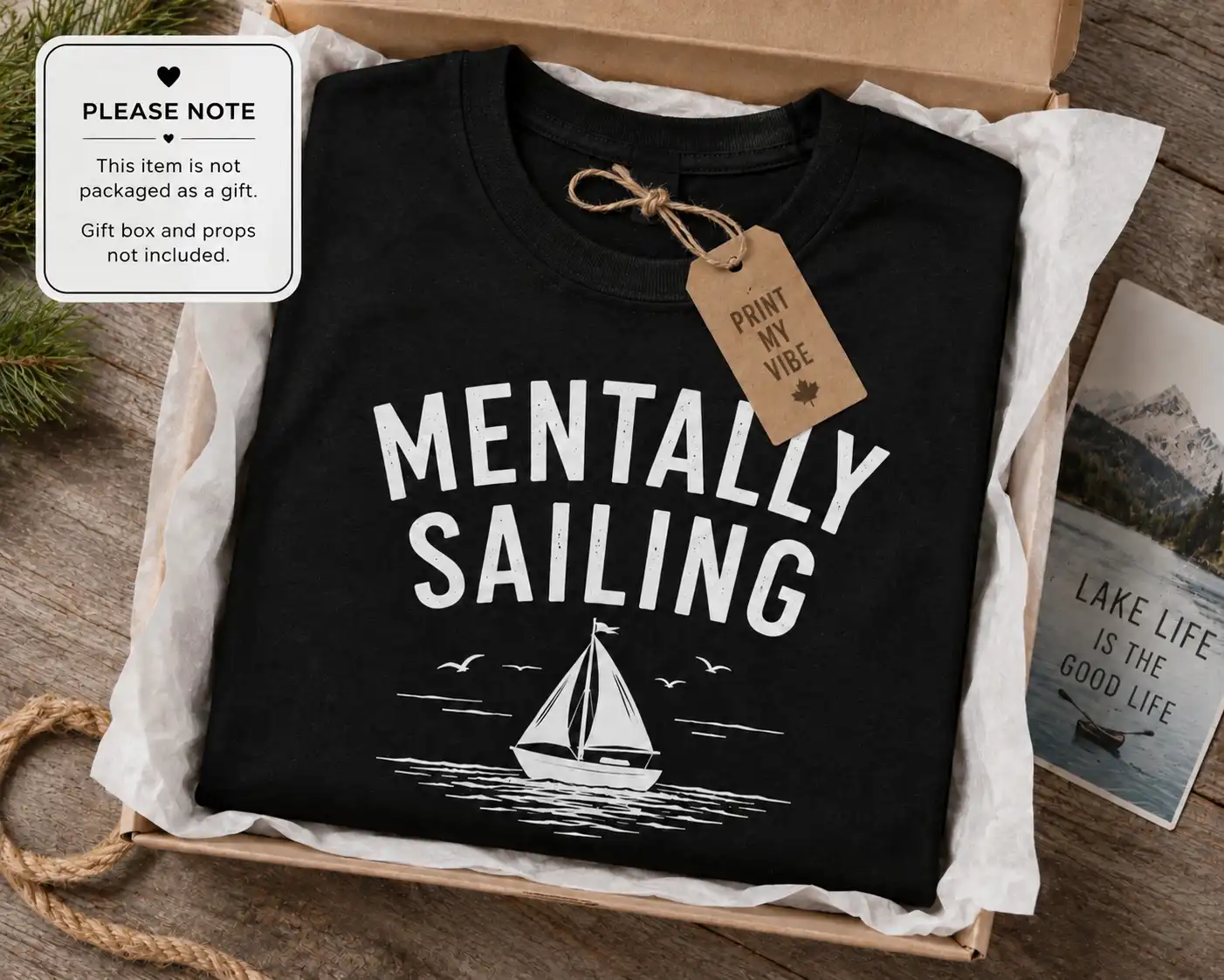 Navy sailboat print close-up on white tee - heat-pressed quality