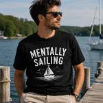 Nautical graphic black men's t-shirt with sailboat and seagulls - PrintMyVibe GTA