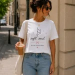 Peeking cat soft soul white shirt detail - heat-pressed print quality