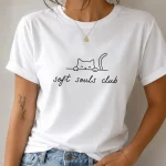 Woman wearing white My Comfort Creature dog line art t-shirt - PrintMyVibe Toronto