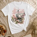 Toronto Spring white t-shirt with cherry blossoms and CN Tower skyline - PrintMyVibe