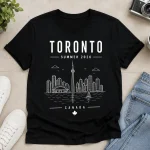 Black Toronto Summer 2026 t-shirt with CN Tower skyline line art - PrintMyVibe