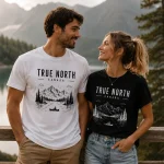 Black adn White True North tee with white wilderness print - PrintMyVibe GTA