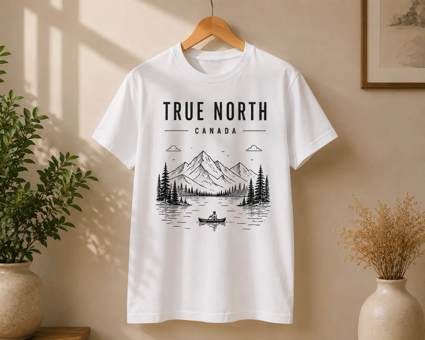 True North Canada t-shirt detail - vintage engraving style print