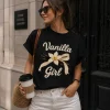 Vanilla Girl aesthetic tee with cream script and orchid - printed in Toronto