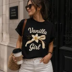 Vanilla Girl aesthetic tee with cream script and orchid - printed in Toronto