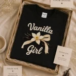 Coquette vanilla girl t-shirt with bow design - soft girl aesthetic Canada