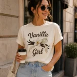 Vanilla flower and pods print close-up - creamy heat-pressed detail