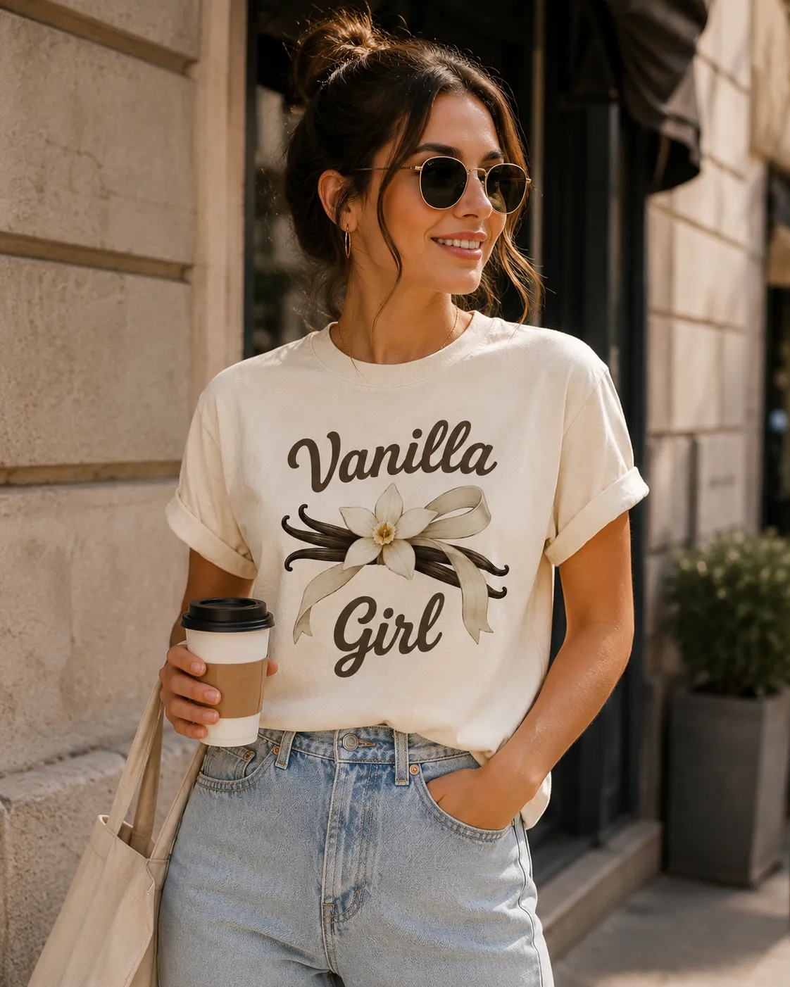 Vanilla flower and pods print close-up - creamy heat-pressed detail