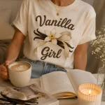 Vanilla Girl script lettering detail - elegant aesthetic tee design