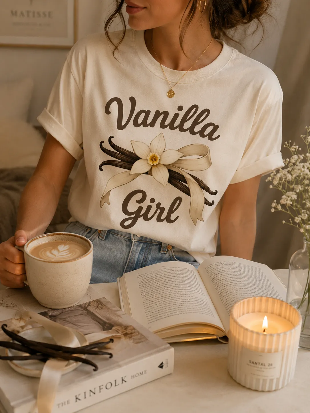 Vanilla Girl script lettering detail - elegant aesthetic tee design