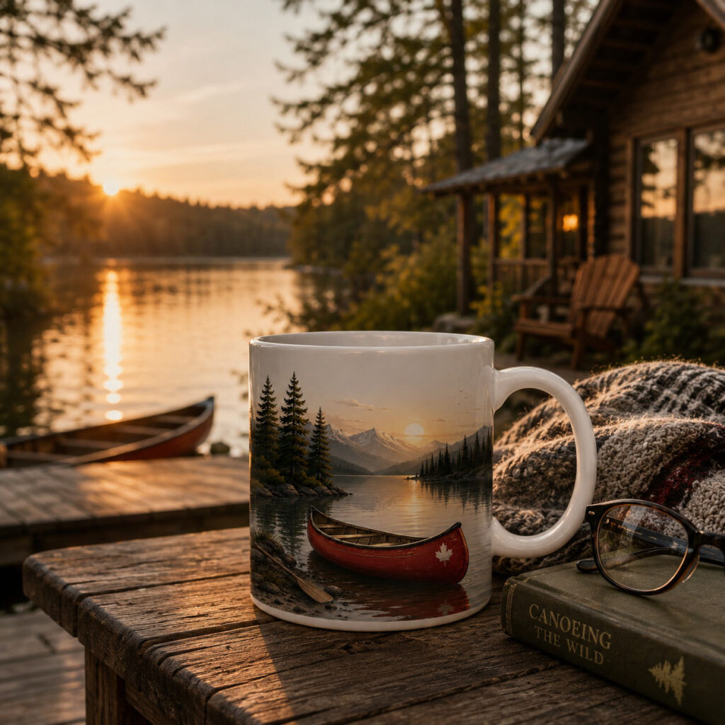 Canoe Life Mug — 11oz Wilderness Lake Ceramic Mug - wraparound view - PrintMyVibe Toronto
