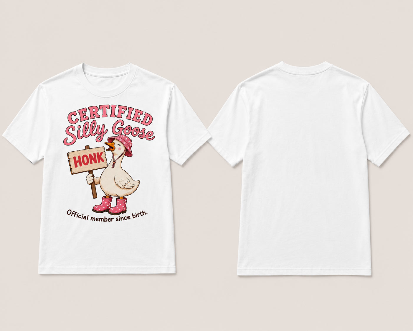 Certified Silly Goose white tee front and back view - unisex heavy cotton tee GTA