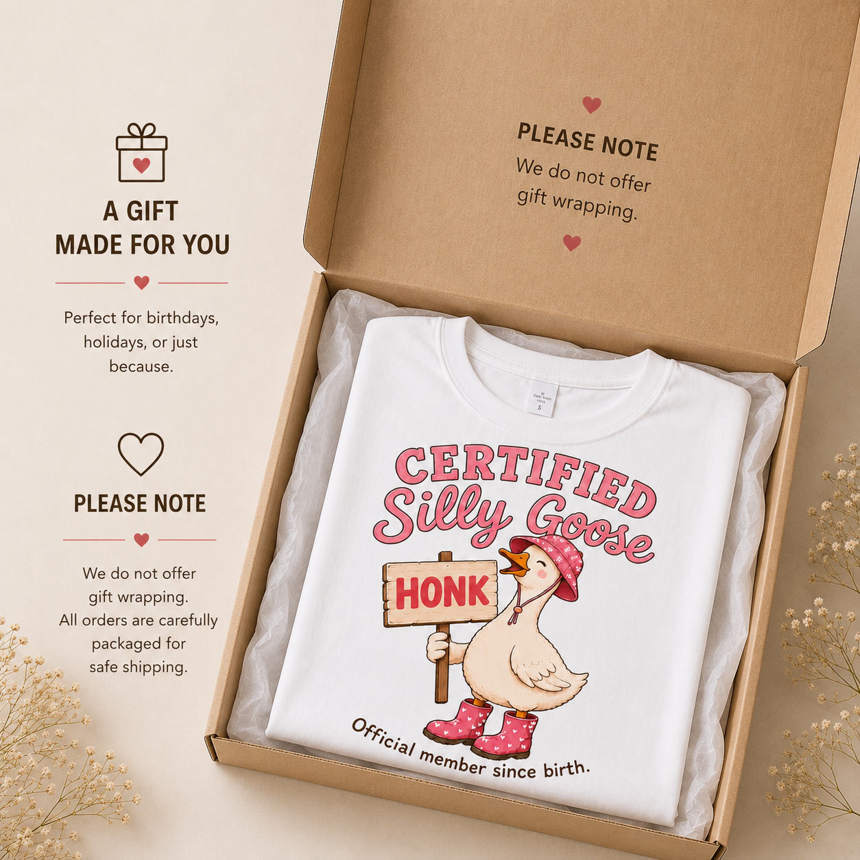 Certified Silly Goose tee in a gift box - funny goose gift idea Toronto