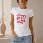 Cherry Girl Vibes fitted top real photo - women's cherry tee by PrintMyVibe GTA