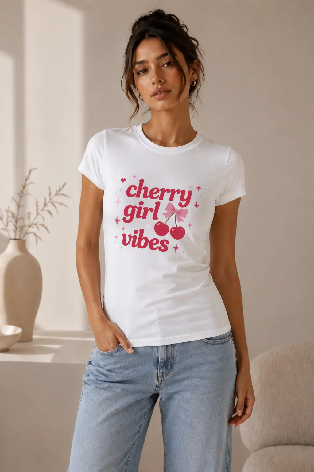 Cherry Girl Vibes fitted top real photo - women's cherry tee by PrintMyVibe GTA