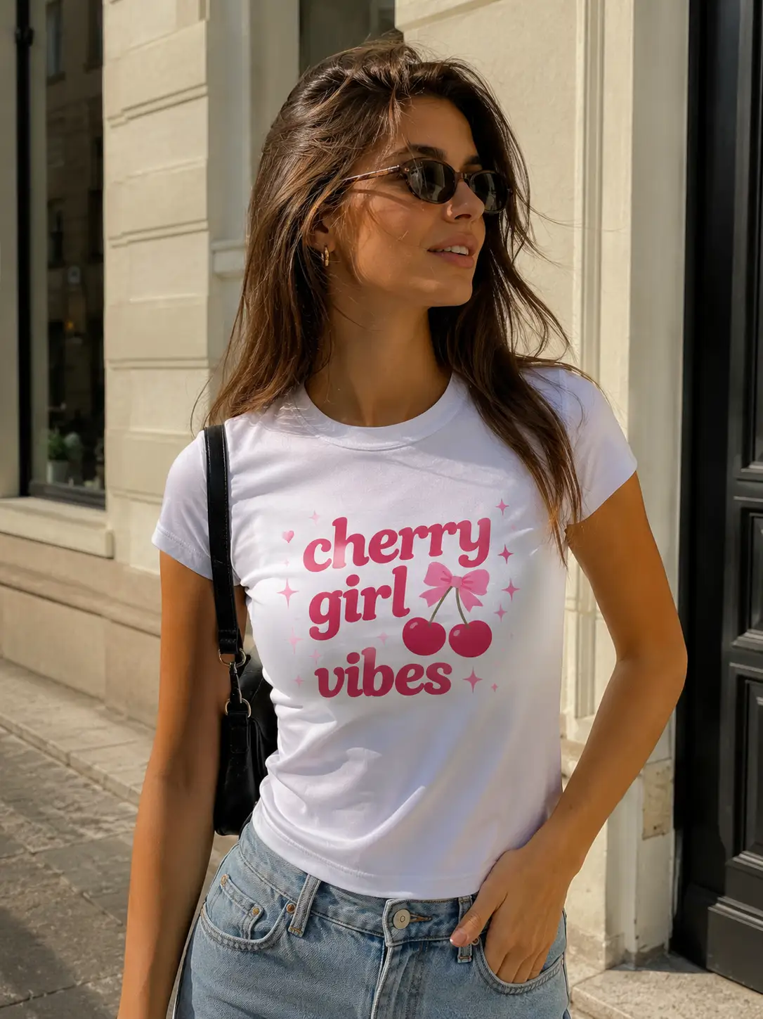 Cherry Girl Vibes white fitted tee outfit - cute aesthetic women's top GTA