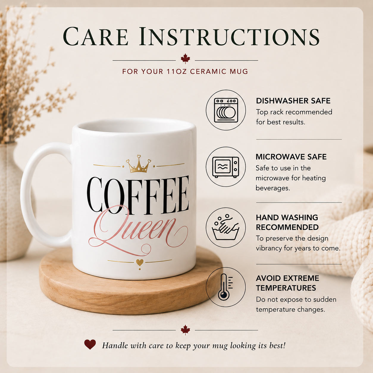 coffee-queen-mug-care-instructions Coffee Queen Mug — 11oz Ceramic Mug with Crown - care instructions - PrintMyVibe Toronto