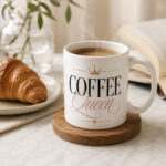 coffee-queen-mug-croissant Coffee Queen Mug — 11oz Ceramic Mug with Crown - product photo - PrintMyVibe Toronto