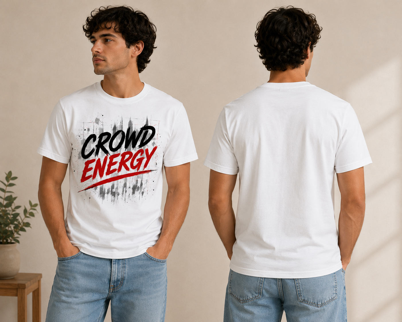 Crowd Energy white unisex tee front and back view - PrintMyVibe Toronto