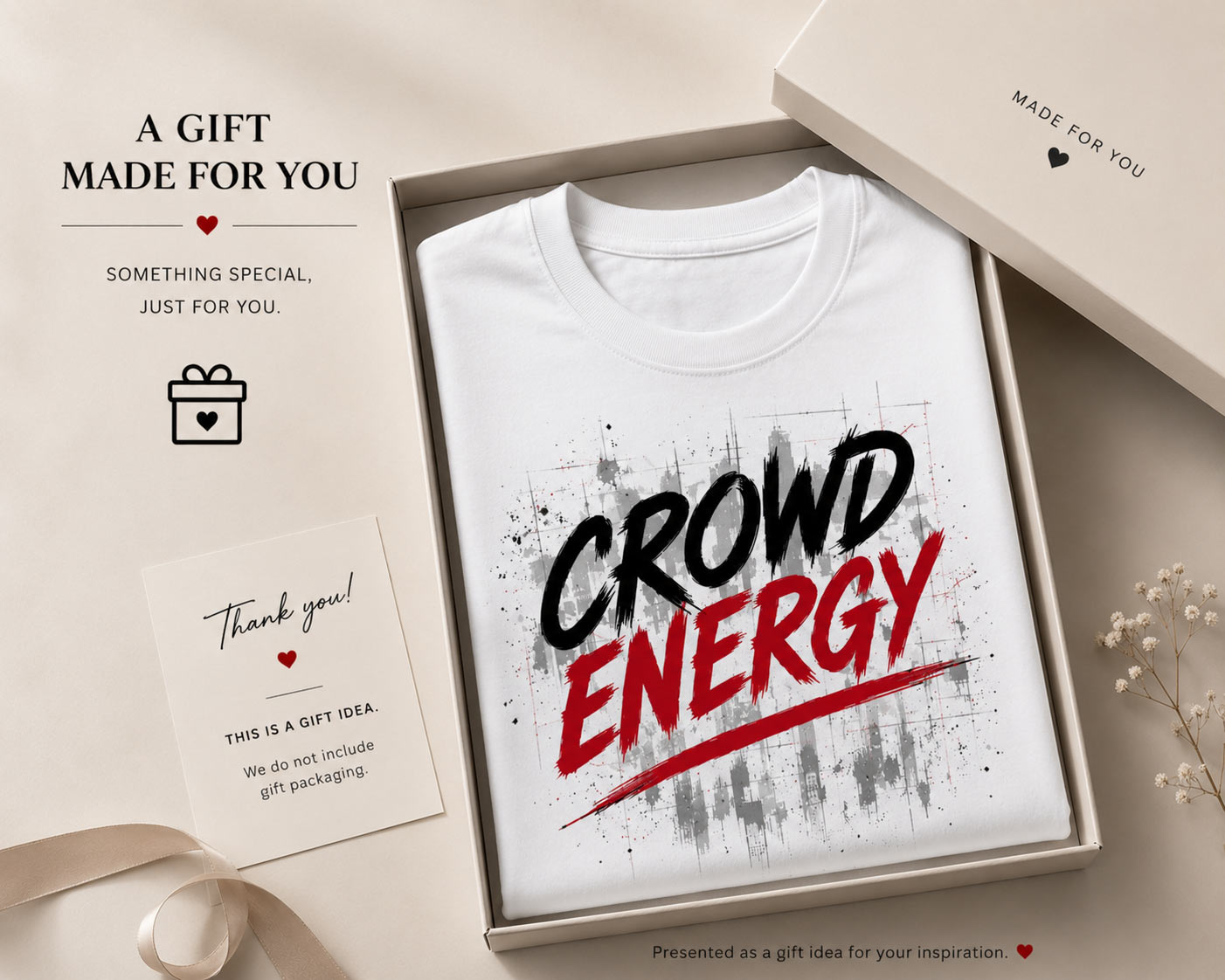 Crowd Energy white tee in a gift box - concert tee gift idea Toronto