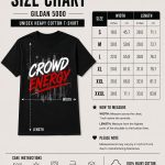 Crowd Energy unisex tee size chart - Gildan 5000 heavy cotton sizes S to 3XL
