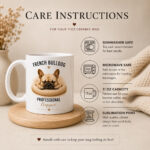 Custom French Bulldog portrait mug example - Playful. Charming. Stubborn. Professional Napper. - personalized pet mug PrintMyVibe Toronto - care instructions