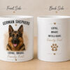Custom German Shepherd portrait mug example - Loyal. Brave. Family First. - personalized pet mug PrintMyVibe Toronto - front and back view