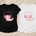 Cute Axolotl fitted tee in black and white - kawaii axolotl women's top Canada