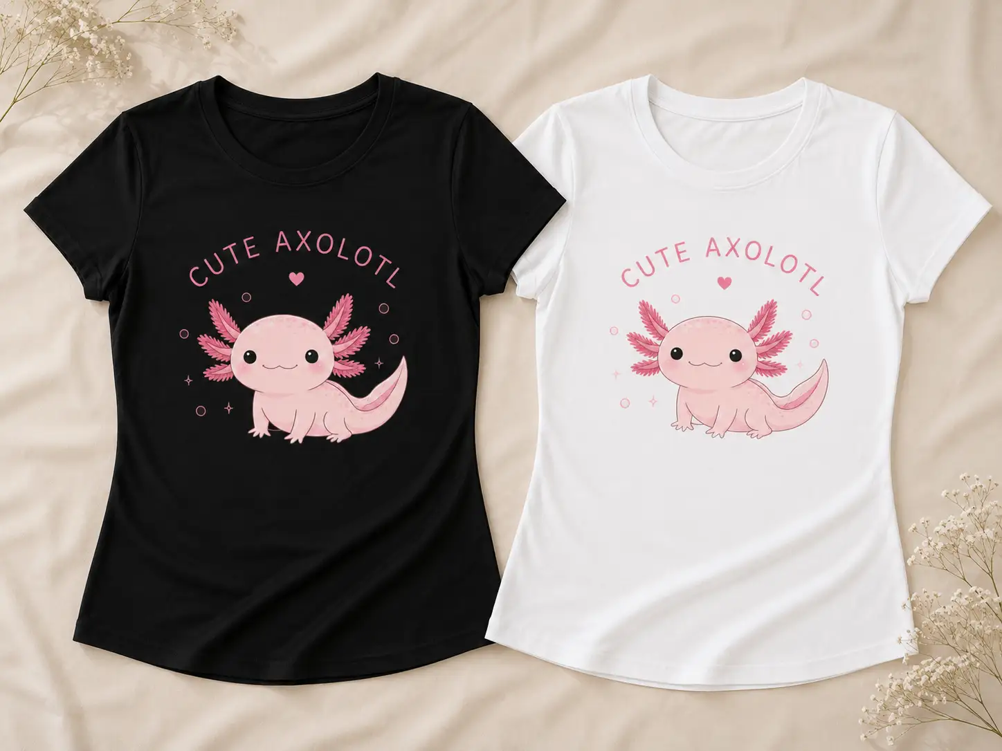 Cute Axolotl fitted tee in black and white - kawaii axolotl women's top Canada