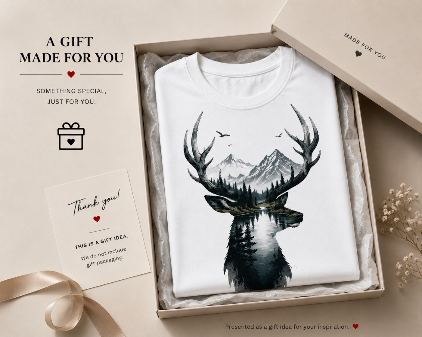 Deer Mountain tee in a gift box - outdoorsy nature gift idea Toronto