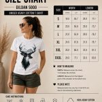 Deer Mountain unisex tee size chart - Gildan 5000 heavy cotton sizes S to 3XL