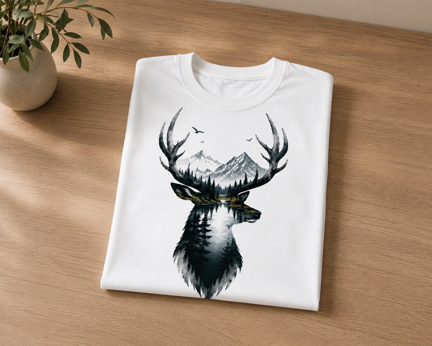 White Deer Mountain tee folded - unisex nature tee by PrintMyVibe Toronto