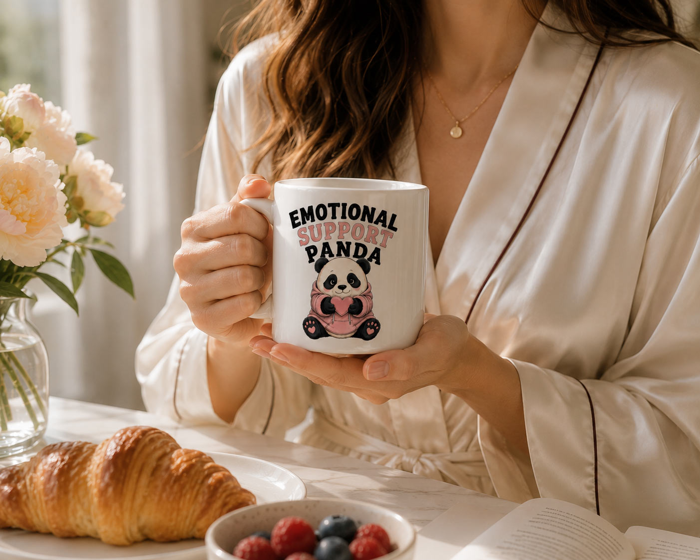 Emotional Support Panda Mug — 11oz Funny Ceramic Mug - being used - PrintMyVibe Toronto