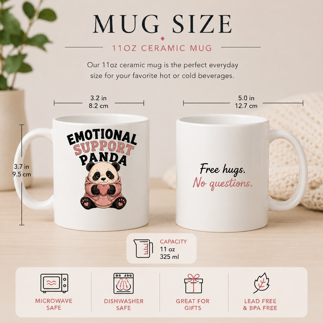 Emotional Support Panda Mug — 11oz Funny Ceramic Mug - size guide - PrintMyVibe Toronto